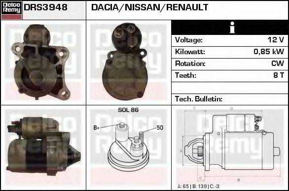 DELCO REMY DRS3948 Стартер