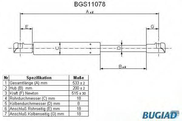 BUGIAD BGS11078 Газова пружина, кришка багажника