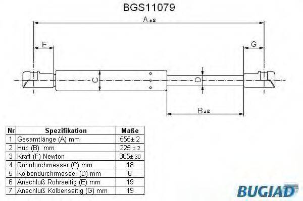 BUGIAD BGS11079 Газова пружина, кришка багажника