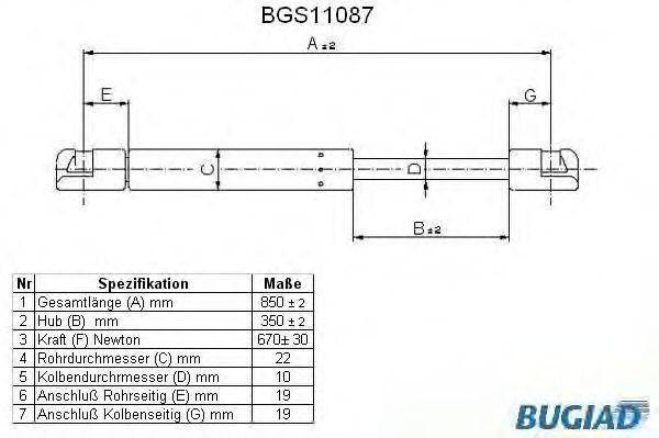 BUGIAD BGS11087 Газова пружина, кришка багажника