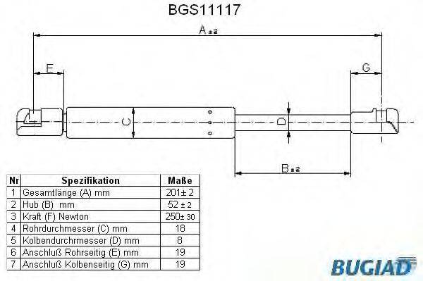 BUGIAD BGS11117 Газова пружина, кришка багажника