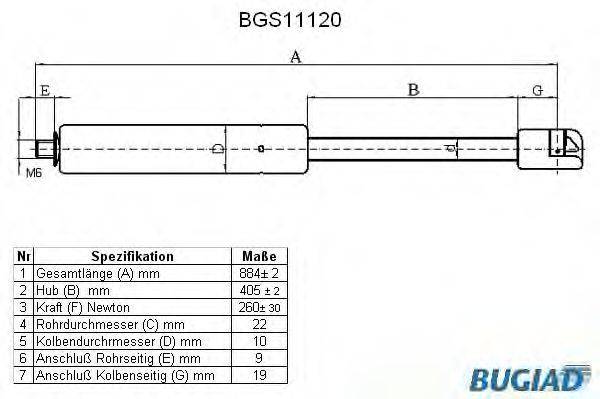 BUGIAD BGS11120 Газова пружина, капот