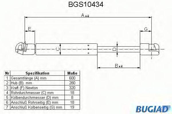 BUGIAD BGS10434 Газова пружина, кришка багажника