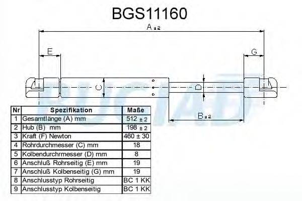 BUGIAD BGS11160 Газова пружина, кришка багажника