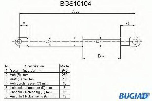 BUGIAD BGS10104 Газова пружина, капот