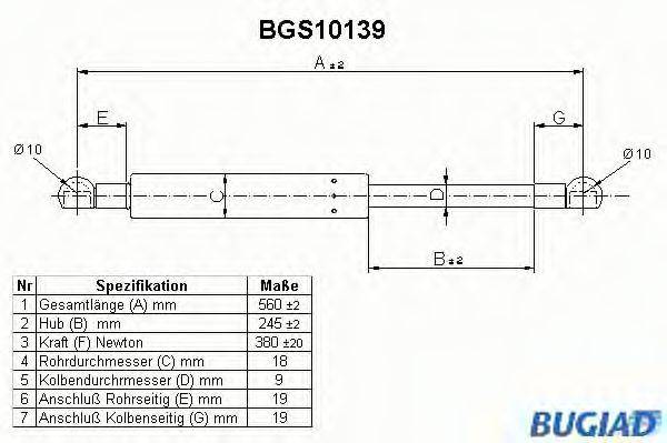 BUGIAD BGS10139 Газова пружина, кришка багажника