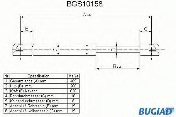 BUGIAD BGS10158 Газова пружина, кришка багажника