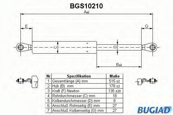 BUGIAD BGS10210 Газова пружина, кришка багажника