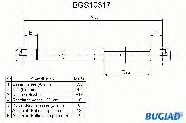 BUGIAD BGS10317 Газова пружина, кришка багажника