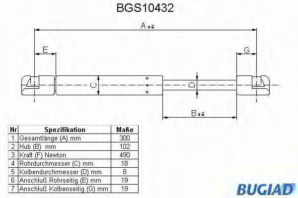 BUGIAD BGS10432 Газова пружина, кришка багажника