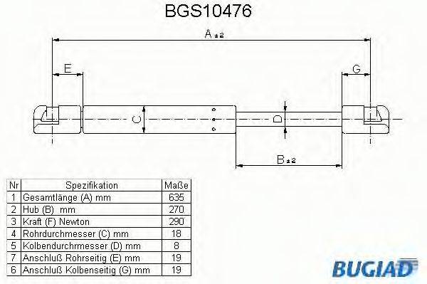 BUGIAD BGS10476 Газова пружина, кришка багажника