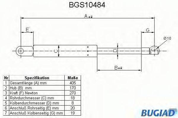 BUGIAD BGS10484 Газова пружина, капот