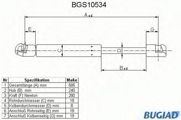 BUGIAD BGS10534 Газова пружина, кришка багажника