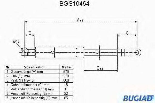 BUGIAD BGS10464 Газова пружина, кришка багажника