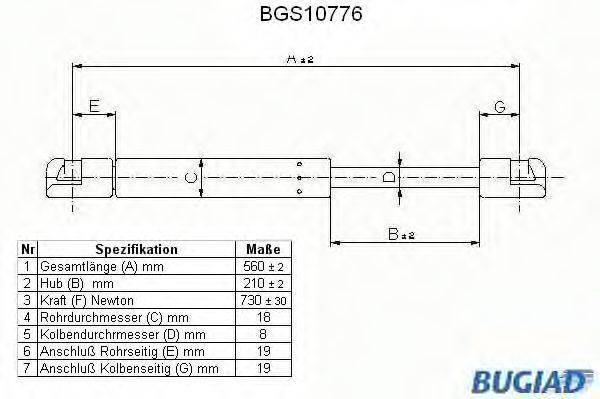 BUGIAD BGS10776 Газова пружина, кришка багажника