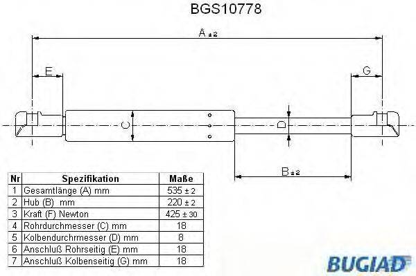 BUGIAD BGS10778 Газова пружина, кришка багажника