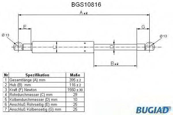 BUGIAD BGS10816 Газова пружина, кришка багажника