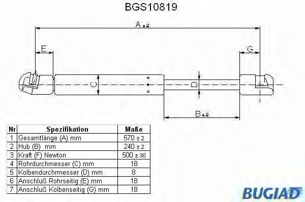 BUGIAD BGS10819 Газова пружина, кришка багажника