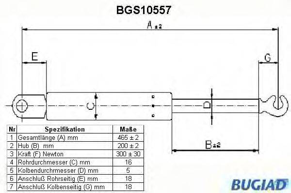 BUGIAD BGS10557 Газова пружина, кришка багажника