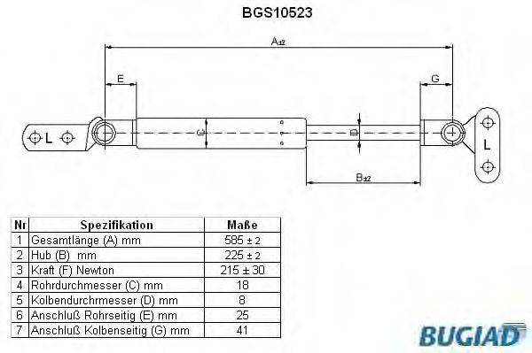 BUGIAD BGS10523 Газова пружина, кришка багажника