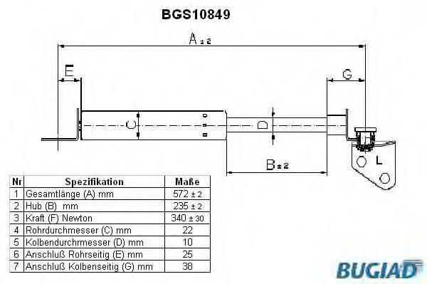 BUGIAD BGS10849 Газова пружина, кришка багажника