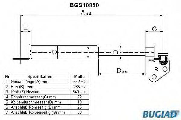 BUGIAD BGS10850 Газова пружина, кришка багажника