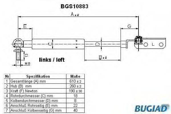 BUGIAD BGS10883 Газова пружина, кришка багажника