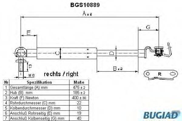 BUGIAD BGS10889 Газова пружина, кришка багажника