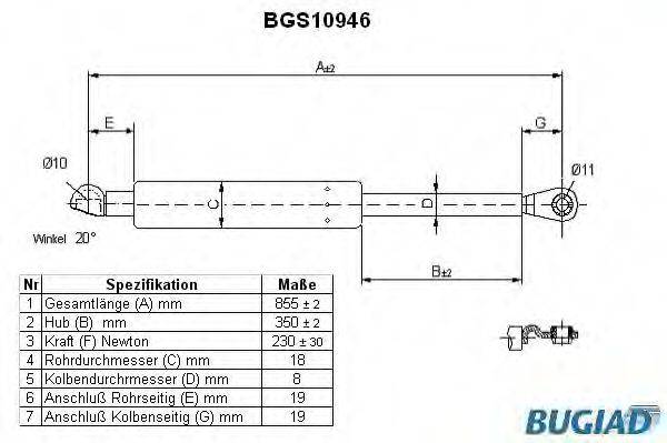 BUGIAD BGS10946 Газова пружина, кришка багажника