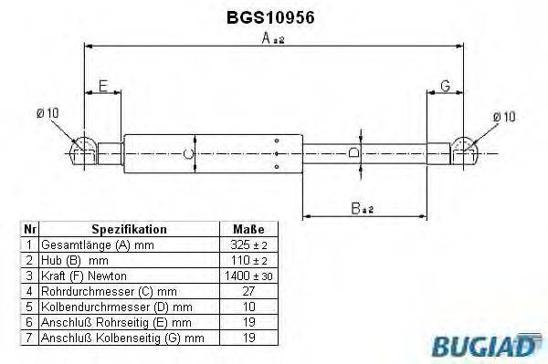 BUGIAD BGS10956 Газова пружина, кришка багажника