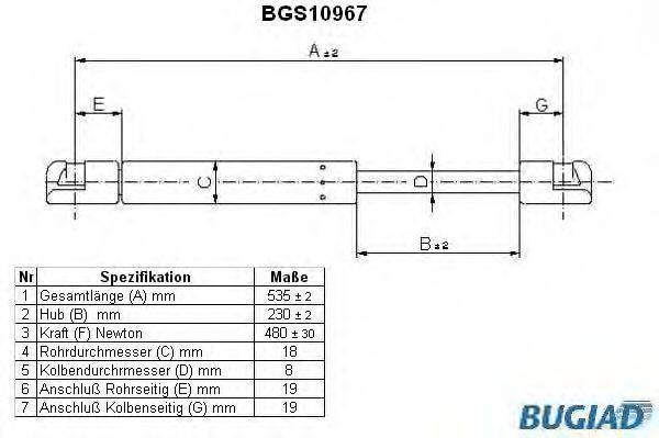 BUGIAD BGS10967 Газова пружина, кришка багажника