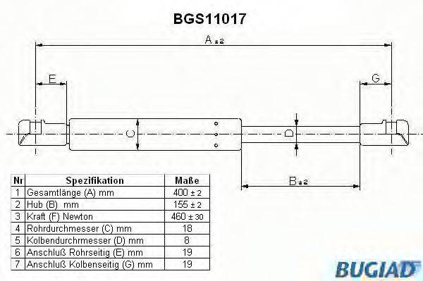 BUGIAD BGS11017 Газова пружина, капот