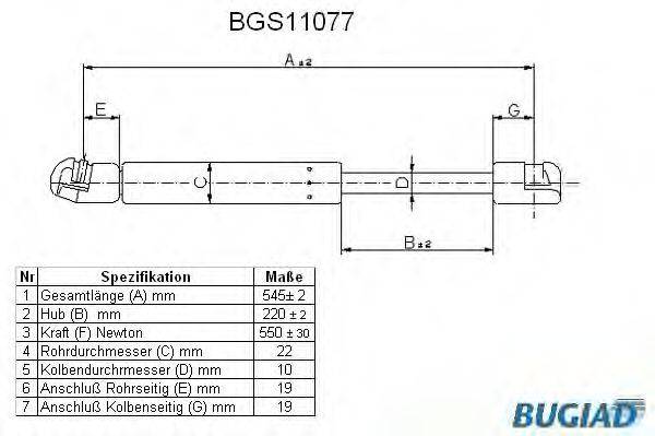 BUGIAD BGS11077 Газова пружина, кришка багажника