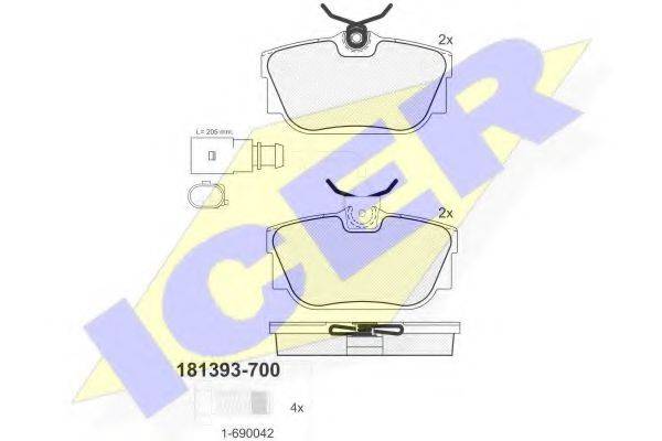 ICER 181393700 Комплект гальмівних колодок, дискове гальмо