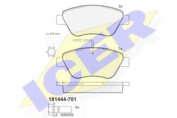 ICER 181444701 Комплект гальмівних колодок, дискове гальмо