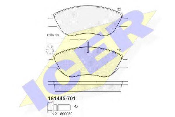 ICER 181445701 Комплект гальмівних колодок, дискове гальмо