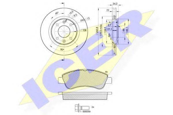 ICER 313884750 Комплект гальм, дисковий гальмівний механізм