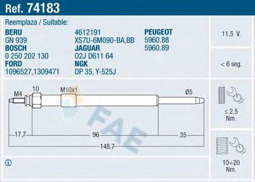 FAE 74183 Свічка розжарювання