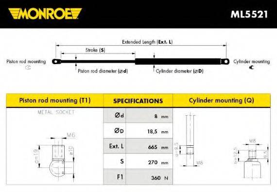 MONROE ML5521 Газова пружина, кришка багажника