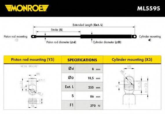 MONROE ML5595 Газова пружина, кришка багажника