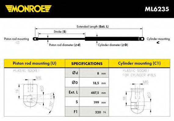 MONROE ML6235 Газова пружина, кришка багажника