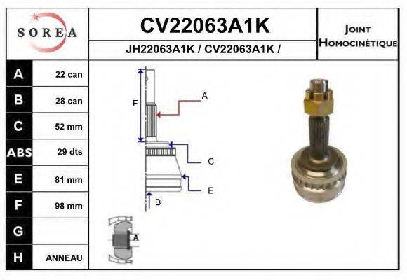 EAI CV22063A1K Шарнірний комплект, приводний вал