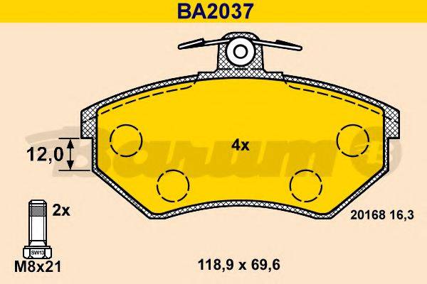 BARUM BA2037 Комплект гальмівних колодок, дискове гальмо