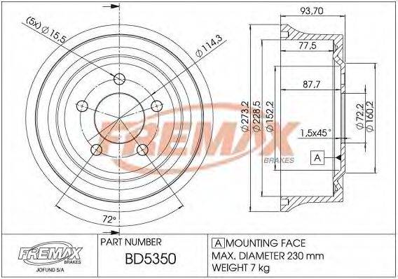 FREMAX BD5350 Гальмівний барабан