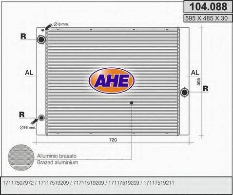 AHE 104088 Радіатор, охолодження двигуна