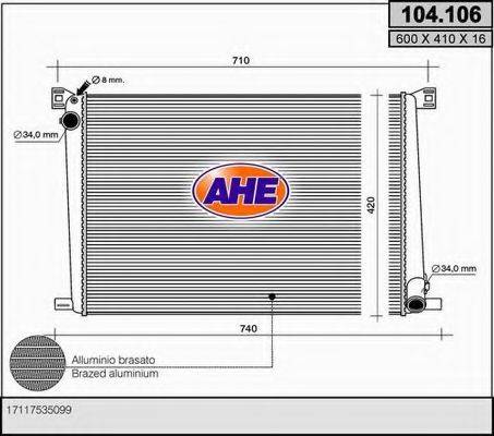 AHE 104106 Радіатор, охолодження двигуна