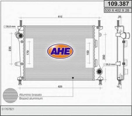 AHE 109387 Радіатор, охолодження двигуна