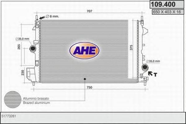 AHE 109400 Радіатор, охолодження двигуна