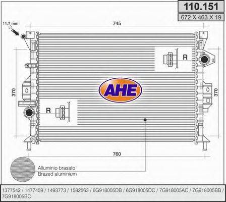 AHE 110151 Радіатор, охолодження двигуна