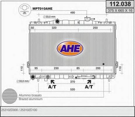 AHE 112038 Радіатор, охолодження двигуна